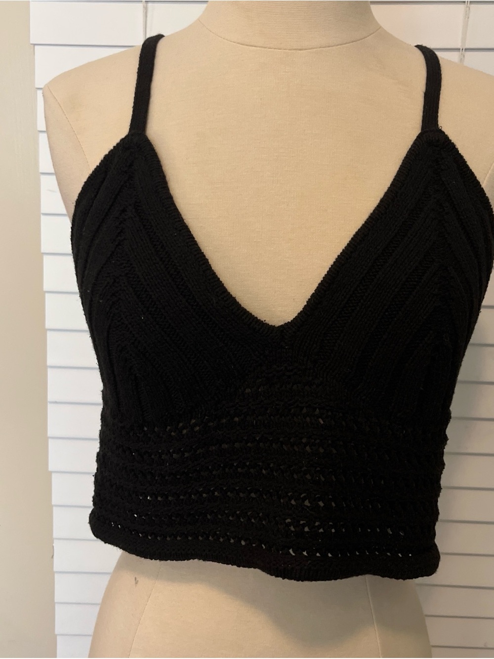 wild fable Black Crochet V-Neck Spaghetti Strap Crop Top